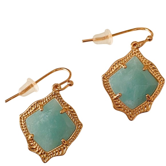 NEW Kendra Scott Kyrie Rose Gold Teal Quartzite Drop Earrings w/Dust Bag - Picture 3 of 4